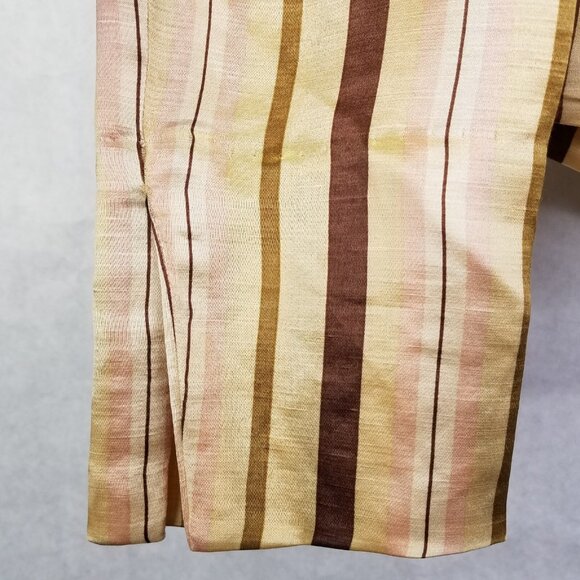 D.E.S. Jacket Women's Sz 6 Silk Linen Snap Wrap Front Striped Classic Blazer Tan - Picture 4 of 16